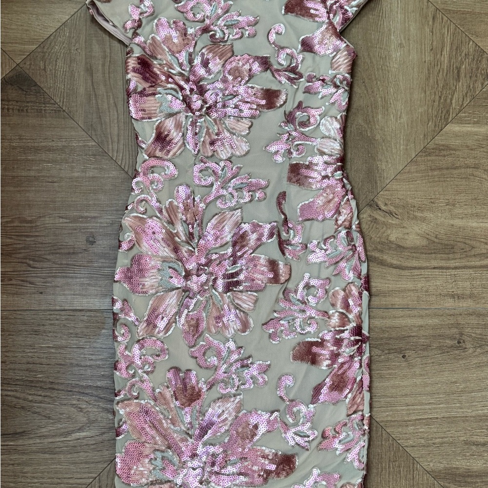 MARINA Pink and Silver Sequin Dress.